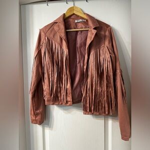 NWOT Blush Fringed Jacket